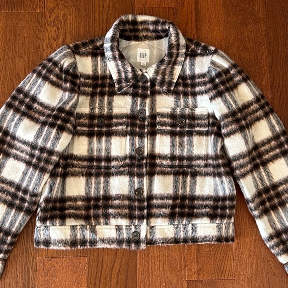 Gap Short Plaid Shacket in Brazen Brown size L NWT - Picture 7 of 14